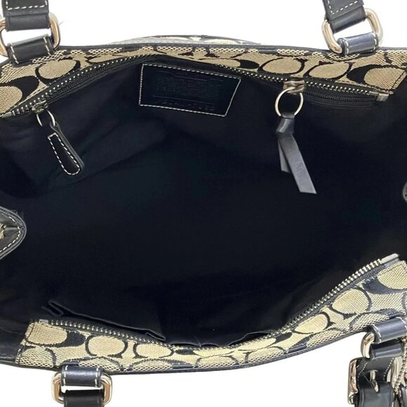 Auth COACH Signature Carryall Tote 7052 Cream Black Jacquard Leather - Tote Bag - Picture 7 of 12